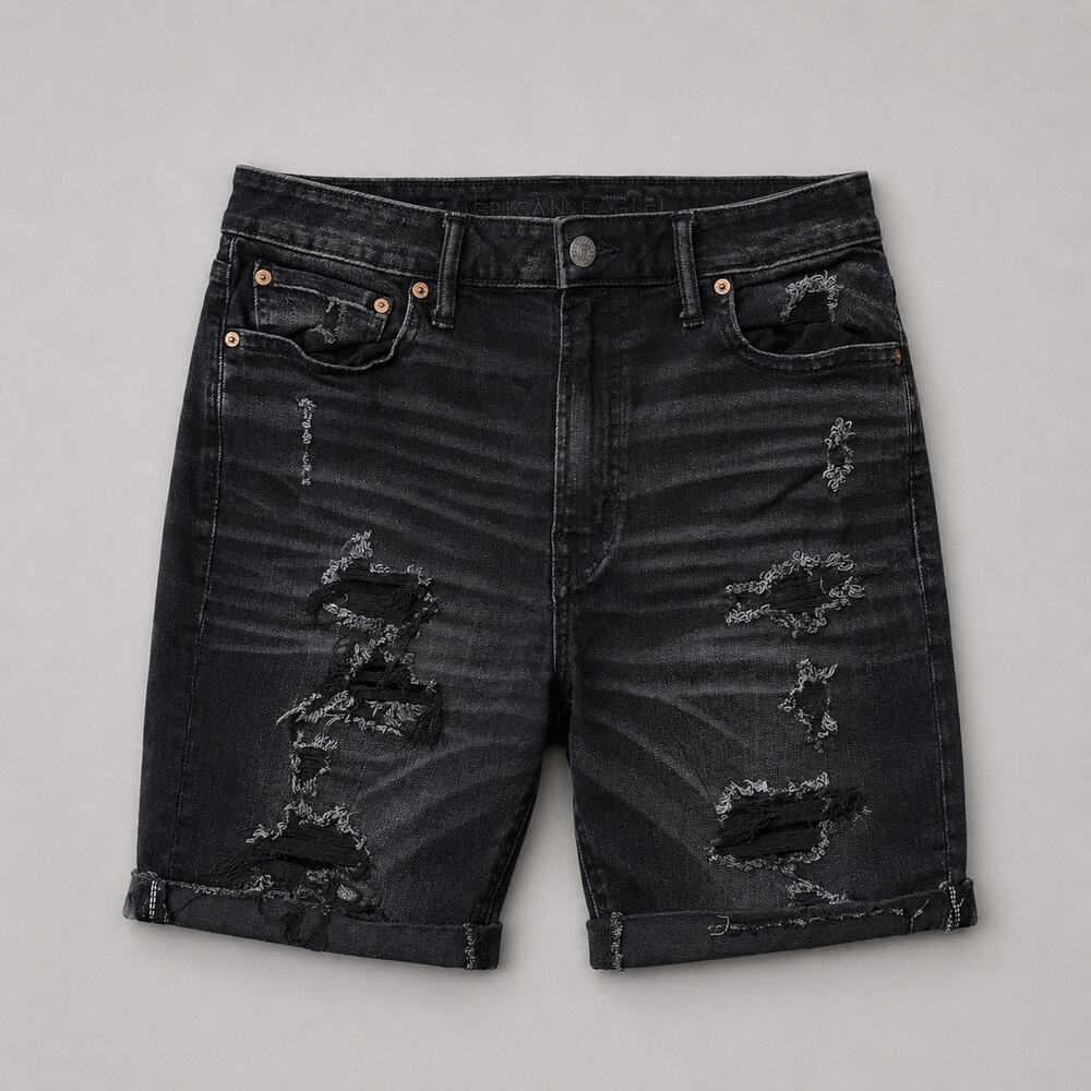 Men’s American Eagle Outfitters Airfit Black Distressed Shorts Size 33